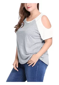 Agnes Orinda Women's Plus Size Cold Shoulder Block Short Sleeves Tops, Contrast Raglan Sleeves Summer T-shirt 11 Agnes Orinda Women's Plus Size Cold Shoulder Block Short Sleeves Tops, Contrast Raglan Sleeves Summer T-shirt -Agnes Orinda Store Belk 1308