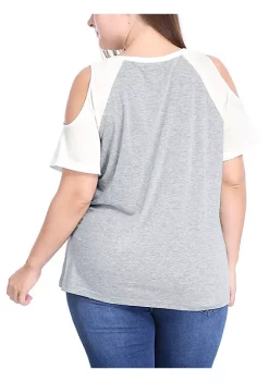 Agnes Orinda Women's Plus Size Cold Shoulder Block Short Sleeves Tops, Contrast Raglan Sleeves Summer T-shirt 12 Agnes Orinda Women's Plus Size Cold Shoulder Block Short Sleeves Tops, Contrast Raglan Sleeves Summer T-shirt -Agnes Orinda Store Belk 1309
