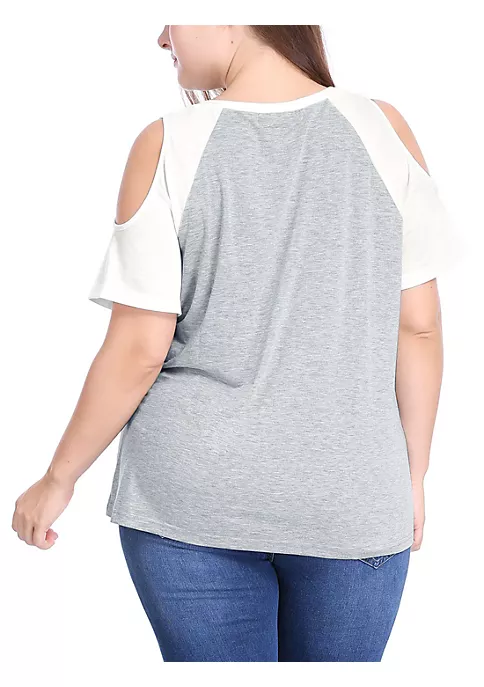 Agnes Orinda Women's Plus Size Cold Shoulder Block Short Sleeves Tops, Contrast Raglan Sleeves Summer T-shirt 7 Agnes Orinda Women's Plus Size Cold Shoulder Block Short Sleeves Tops, Contrast Raglan Sleeves Summer T-shirt - Image 5