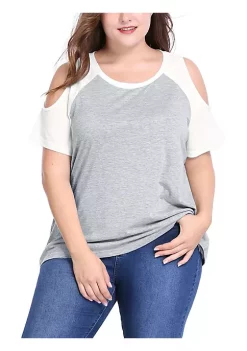 Agnes Orinda Women's Plus Size Cold Shoulder Block Short Sleeves Tops, Contrast Raglan Sleeves Summer T-shirt 13 Agnes Orinda Women's Plus Size Cold Shoulder Block Short Sleeves Tops, Contrast Raglan Sleeves Summer T-shirt -Agnes Orinda Store Belk 1310