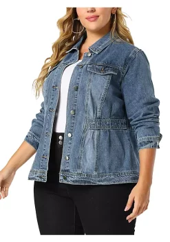 Agnes Orinda Plus Size Denim Jackets for Women Classic Washed Front Relaxed Fit Jean Jacket -Agnes Orinda Store Belk 132