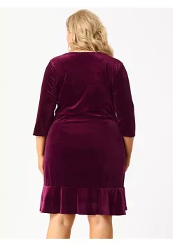 Agnes Orinda Women's Plus Size Wrap Prom Ruffle 3/4 Sleeve Velvet Party Dress -Agnes Orinda Store Belk 1325