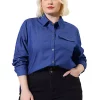 Agnes Orinda Women's Plus Size Denim Blouse, Long Sleeve Chest Pocket Button Down Chambray Shirt
