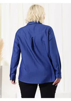 Agnes Orinda Women's Plus Size Denim Blouse, Long Sleeve Chest Pocket Button Down Chambray Shirt 13 Agnes Orinda Women's Plus Size Denim Blouse, Long Sleeve Chest Pocket Button Down Chambray Shirt -Agnes Orinda Store Belk 1331