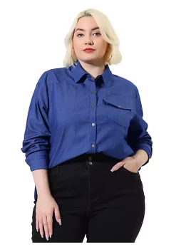 Agnes Orinda Women's Plus Size Denim Blouse, Long Sleeve Chest Pocket Button Down Chambray Shirt 16 Agnes Orinda Women's Plus Size Denim Blouse, Long Sleeve Chest Pocket Button Down Chambray Shirt -Agnes Orinda Store Belk 1334