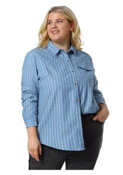Agnes Orinda Women's Plus Size Denim Blouse, Long Sleeve Chest Pocket Button Down Chambray Shirt 17 Agnes Orinda Women's Plus Size Denim Blouse, Long Sleeve Chest Pocket Button Down Chambray Shirt -Agnes Orinda Store Belk 1335