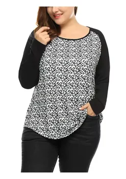 Agnes Orinda Women's Plus Size Raglan Crew Neck Boho T-Shirt, Tee Shirt Printed Long Sleeve Tunic, Casual Loose Blouses Tops -Agnes Orinda Store Belk 1338