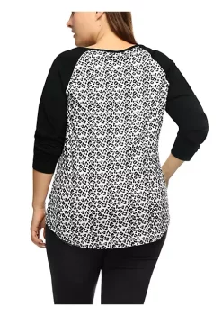 Agnes Orinda Women's Plus Size Raglan Crew Neck Boho T-Shirt, Tee Shirt Printed Long Sleeve Tunic, Casual Loose Blouses Tops -Agnes Orinda Store Belk 1340