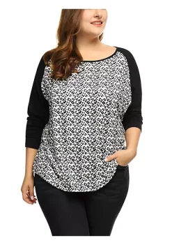 Agnes Orinda Women's Plus Size Raglan Crew Neck Boho T-Shirt, Tee Shirt Printed Long Sleeve Tunic, Casual Loose Blouses Tops -Agnes Orinda Store Belk 1341