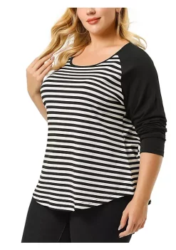 Agnes Orinda Women's Plus Size Raglan Crew Neck Boho T-Shirt, Tee Shirt Printed Long Sleeve Tunic, Casual Loose Blouses Tops -Agnes Orinda Store Belk 1342