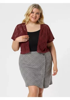 Agnes Orinda Plus Size Shrug for Women Short Sleeve Lace Open Front Crop Bolero Cardigan -Agnes Orinda Store Belk 1345