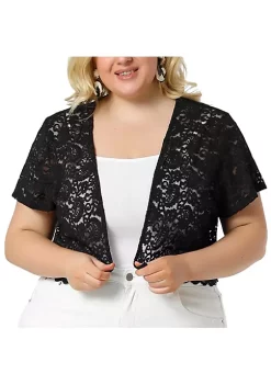 Agnes Orinda Plus Size Shrug for Women Short Sleeve Lace Open Front Crop Bolero Cardigan -Agnes Orinda Store Belk 1348