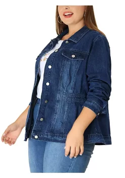 Agnes Orinda Plus Size Denim Jackets for Women Classic Washed Front Relaxed Fit Jean Jacket -Agnes Orinda Store Belk 135