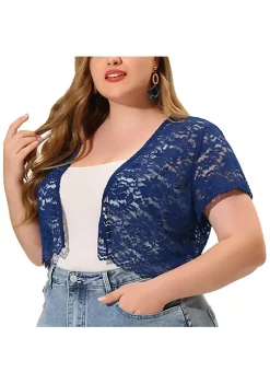 Agnes Orinda Plus Size Shrug for Women Short Sleeve Lace Open Front Crop Bolero Cardigan -Agnes Orinda Store Belk 1354