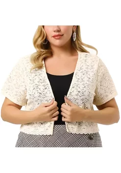 Agnes Orinda Plus Size Shrug for Women Short Sleeve Lace Open Front Crop Bolero Cardigan -Agnes Orinda Store Belk 1355