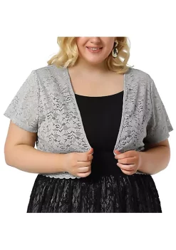 Agnes Orinda Plus Size Shrug for Women Short Sleeve Lace Open Front Crop Bolero Cardigan -Agnes Orinda Store Belk 1356