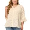 Agnes Orinda Plus Size Top for Women 3/4 Flare Sleeve V Neck Semi Sheer Blouses -Agnes Orinda Store Belk 136