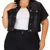 Agnes Orinda Women's Plus Size Cropped Wash Short Sleeves Denim Jacket -Agnes Orinda Store Belk 1366