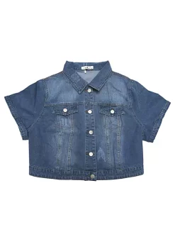 Agnes Orinda Women's Plus Size Cropped Wash Short Sleeves Denim Jacket -Agnes Orinda Store Belk 1371