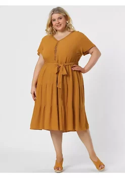 Agnes Orinda Women's Plus Size Spring Tired Babydoll Tie Waist Holiay Midi Dress -Agnes Orinda Store Belk 1378
