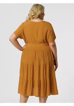 Agnes Orinda Women's Plus Size Spring Tired Babydoll Tie Waist Holiay Midi Dress -Agnes Orinda Store Belk 1379