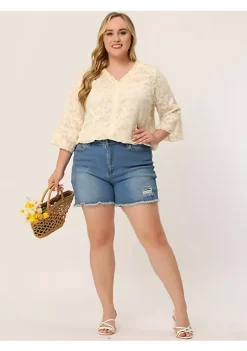 Agnes Orinda Plus Size Top for Women 3/4 Flare Sleeve V Neck Semi Sheer Blouses -Agnes Orinda Store Belk 138