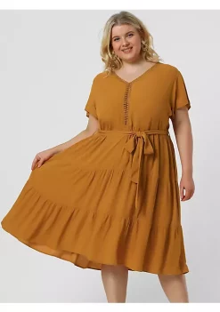 Agnes Orinda Women's Plus Size Spring Tired Babydoll Tie Waist Holiay Midi Dress -Agnes Orinda Store Belk 1380