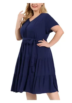Agnes Orinda Women's Plus Size Spring Tired Babydoll Tie Waist Holiay Midi Dress -Agnes Orinda Store Belk 1381