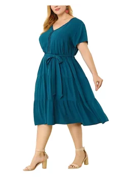 Agnes Orinda Women's Plus Size Spring Tired Babydoll Tie Waist Holiay Midi Dress -Agnes Orinda Store Belk 1382