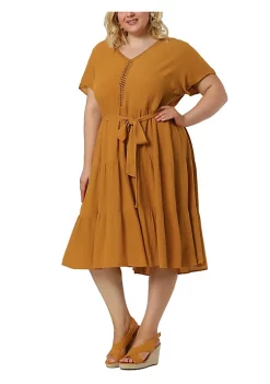 Agnes Orinda Women's Plus Size Spring Tired Babydoll Tie Waist Holiay Midi Dress -Agnes Orinda Store Belk 1383