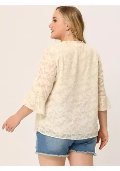 Agnes Orinda Plus Size Top for Women 3/4 Flare Sleeve V Neck Semi Sheer Blouses -Agnes Orinda Store Belk 139