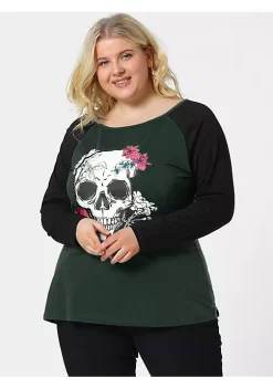 Agnes Orinda Women's Plus Size Tee Shirts Floral Skull Long Sleeve Tops -Agnes Orinda Store Belk 1395