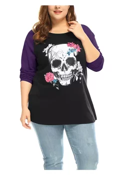 Agnes Orinda Women's Plus Size Tee Shirts Floral Skull Long Sleeve Tops -Agnes Orinda Store Belk 1399