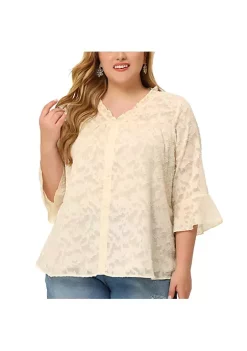 Agnes Orinda Plus Size Top for Women 3/4 Flare Sleeve V Neck Semi Sheer Blouses -Agnes Orinda Store Belk 140