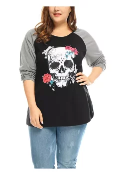 Agnes Orinda Women's Plus Size Tee Shirts Floral Skull Long Sleeve Tops -Agnes Orinda Store Belk 1400