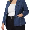 Agnes Orinda Women's Plus Size Denim Jackets Elegant Jean Lapel Work Blazers -Agnes Orinda Store Belk 141