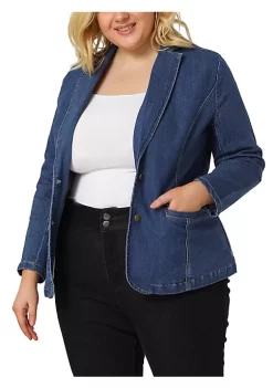 Agnes Orinda Women's Plus Size Denim Jackets Elegant Jean Lapel Work Blazers
