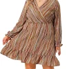 Agnes Orinda Women's Plus Size Stripe Puff Long Sleeve Ruffle Bohemian Spring Cinched Waist Midi Dress -Agnes Orinda Store Belk 1410