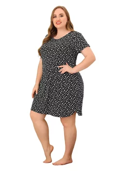 Agnes Orinda Plus Size Nightgowns for Women Loungewear Round Neck Pattern Sleepwear Nightgown -Agnes Orinda Store Belk 1418
