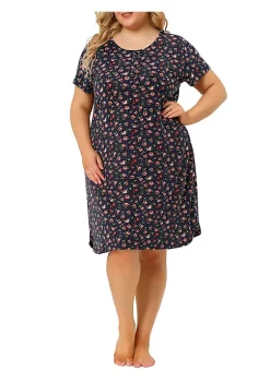 Agnes Orinda Plus Size Nightgowns for Women Loungewear Round Neck Pattern Sleepwear Nightgown -Agnes Orinda Store Belk 1423