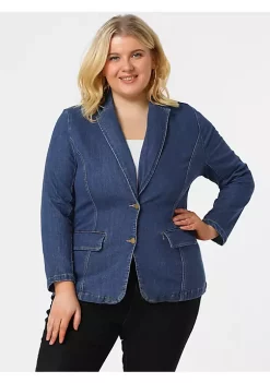 Agnes Orinda Women's Plus Size Denim Jackets Elegant Jean Lapel Work Blazers -Agnes Orinda Store Belk 143