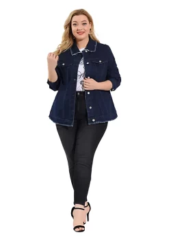 Agnes Orinda Plus Size Denim Jackets for Women Frayed Hem Classic Washed Jean Jacket -Agnes Orinda Store Belk 1435