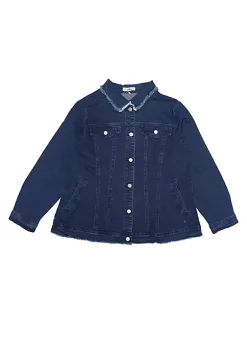 Agnes Orinda Plus Size Denim Jackets for Women Frayed Hem Classic Washed Jean Jacket -Agnes Orinda Store Belk 1439