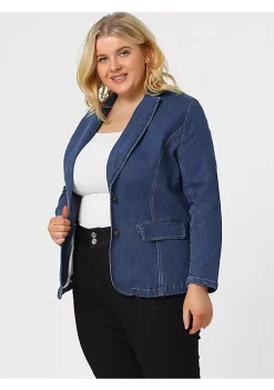 Agnes Orinda Women's Plus Size Denim Jackets Elegant Jean Lapel Work Blazers -Agnes Orinda Store Belk 144