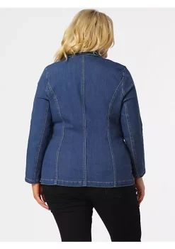 Agnes Orinda Women's Plus Size Denim Jackets Elegant Jean Lapel Work Blazers -Agnes Orinda Store Belk 145