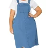 Agnes Orinda Women's Plus Size Overall Frayed Adjustable Strap Raw Hem Denim Dress -Agnes Orinda Store Belk 1451