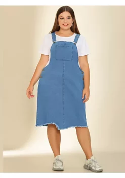 Agnes Orinda Women's Plus Size Overall Frayed Adjustable Strap Raw Hem Denim Dress -Agnes Orinda Store Belk 1453