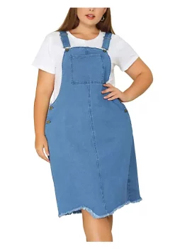 Agnes Orinda Women's Plus Size Overall Frayed Adjustable Strap Raw Hem Denim Dress -Agnes Orinda Store Belk 1456