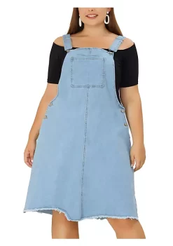 Agnes Orinda Women's Plus Size Overall Frayed Adjustable Strap Raw Hem Denim Dress -Agnes Orinda Store Belk 1457