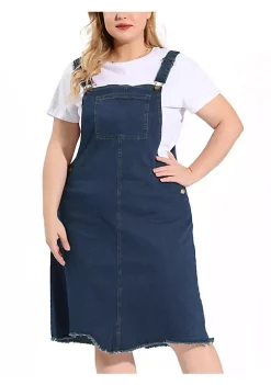 Agnes Orinda Women's Plus Size Overall Frayed Adjustable Strap Raw Hem Denim Dress -Agnes Orinda Store Belk 1458